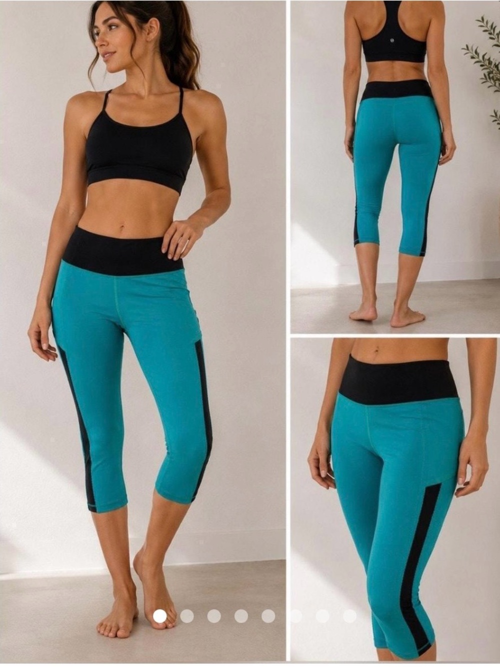 Lululemon Smooth Stride Crop 17" leggings in a teal green/black